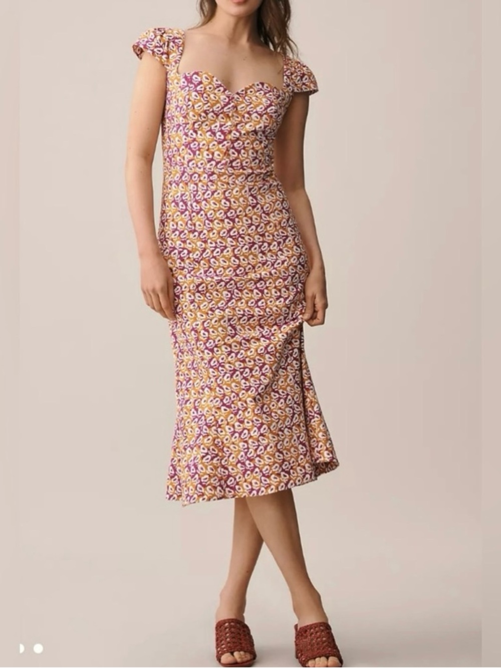 NWT Maeve Sweetheart Midi Cecily Stretch Dress in Pink & Orange Floral. Size XL
